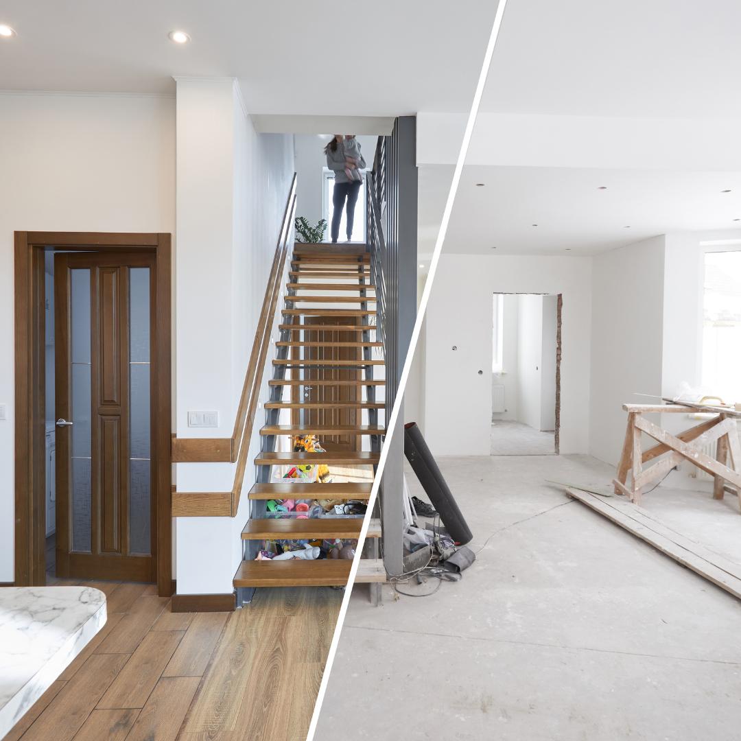 Staircase before and after renovation